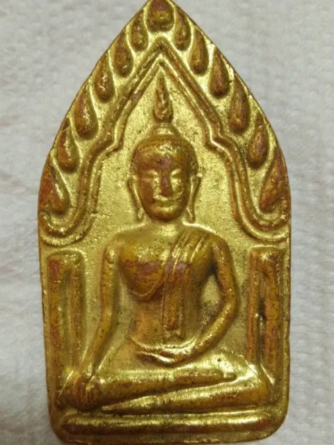 THAI BUDDHA AMULET Phra Khun Paen gold color behind Holy Yant Protect ...
