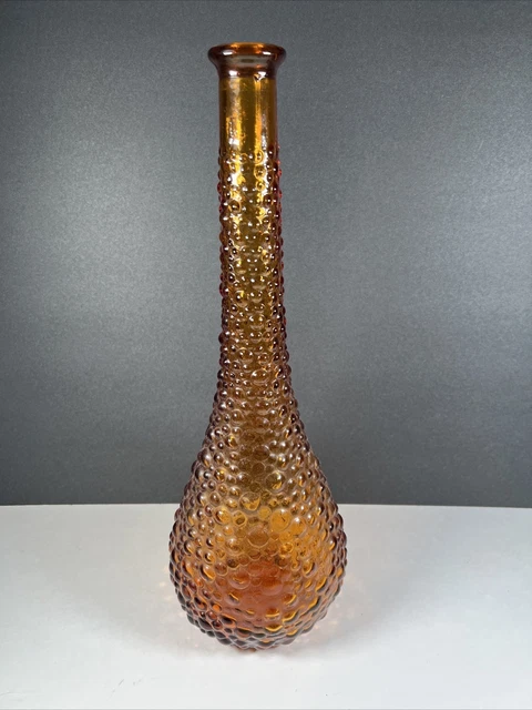 Vtg Mid Century Bubble Amber Glass Italian Empoli Studio Bottle Decanter