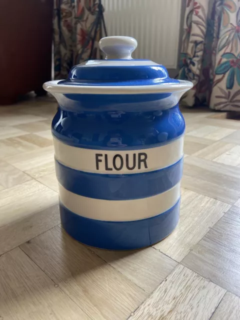 Cornishware large Flour storage jar - 168 cl - blue stripe - TG Green