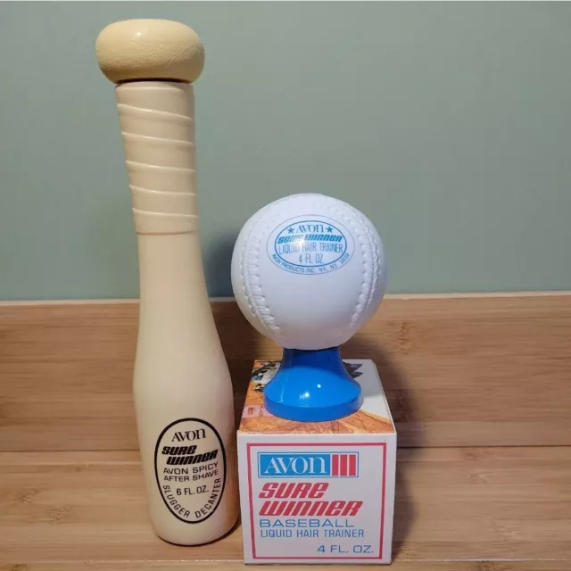 Avon Vintage Sure Winner Baseball Liquid Hair Trainer 4 Oz W/Box & Slugger Bat