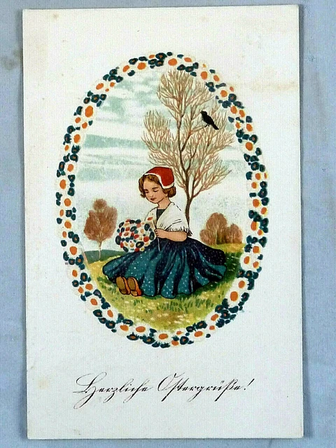 Wee Blue Coo Vintage Grußkarte "Jugendstil-Mädchen Mit Rotkehlchen" - 17,5x12,5 Cm, 280 G/m² | Leer Innen