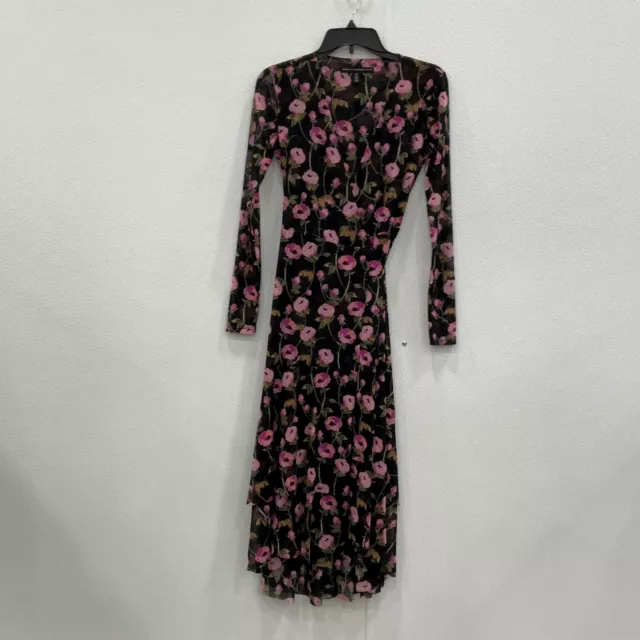 Womens Multicolor Floral Surplice Neck Long Sleeve Maxi Dress Size 00