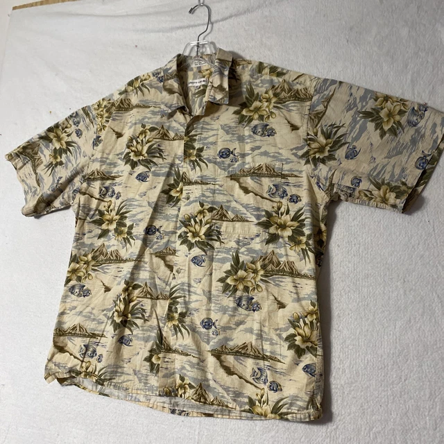 PIERRE CARDIN mens XL shirt hawaiian tropical island fish volcanoes