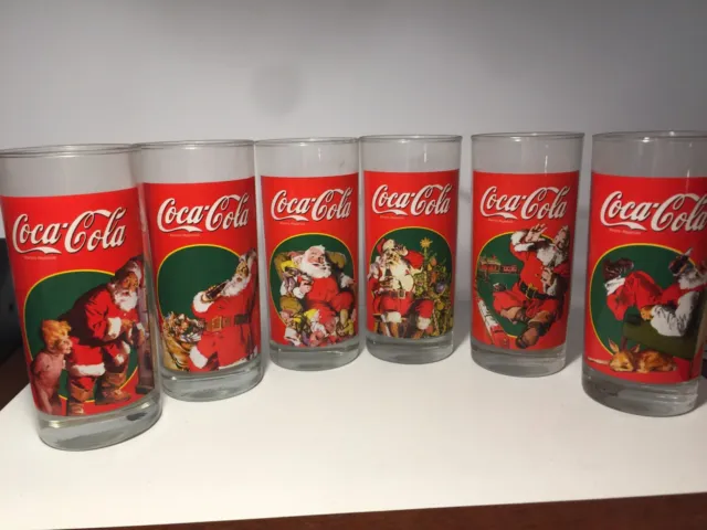 Coca Cola  Serie 6  Bicchieri Vetro Rinfresca Il Tuo Natale Sempre Babbo Natale