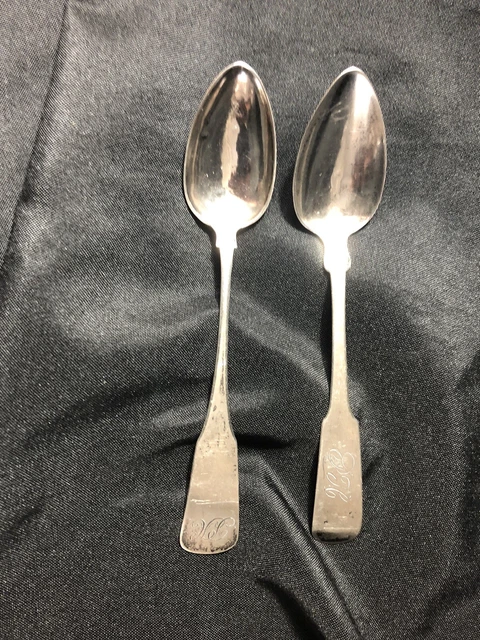 2 Antique Coin Silver Teaspoons W/Monogram  PH