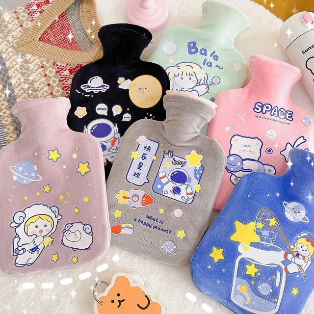 1X Hot Water Bottle Cartoon Bag Plush Silicone Heat Cold Therapy Warm Water Bag