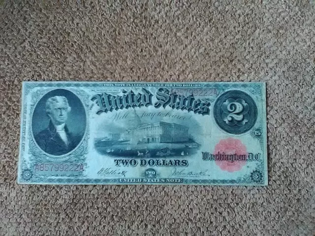 1917 $2 Two Dollar Large-Size Banknote, Crisp, Very Nice, Vf++/Xf, Red Seal