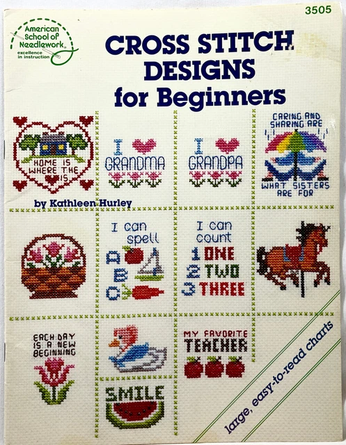 1988 ASN Cross Stitch Designs para principiantes 3505 libro de patrones 32 diseños 12925
