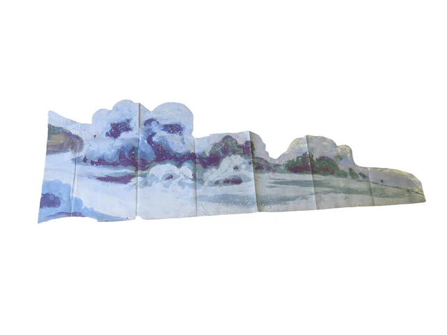 257x91 cm ANTICA SCENOGRAFIA FONDALE TEATRO DIPINTA MANO MARE ONDE ACQUA CL2.49