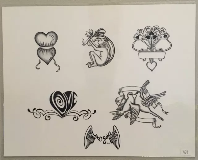 Tattoo Studio Shop Flash Single by Angel Flash Hearts Love Birds 11" X 14" Print