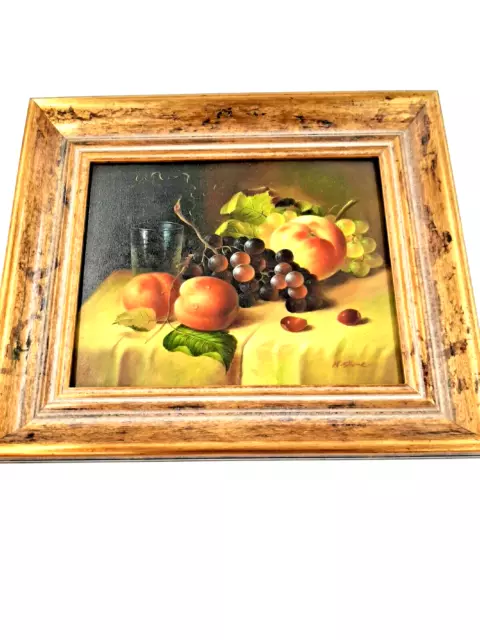 Imagen Pintura Al Óleo Fruta 34x29cm en Madera Bodegón Enmarcado Piedra ✅ 2