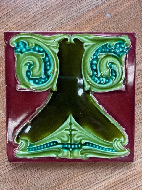 Art Nouveau Tile, Antique Original, 6"x6"