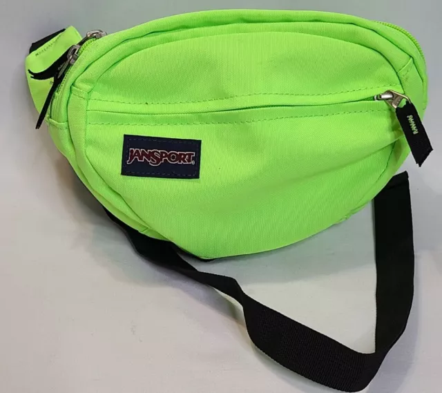 Vintage Jansport Fanny Pack Neon Green Day Glow Nylon Double Zip Waist Belt Bag