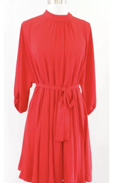 NWT Ann Taylor Womens Candy Red Mock Neck Pleated Tie Waist Shift Dress Size M