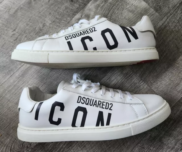 Men’s Dsquared2 Icon Boxer White + Black Leather Sneakers Shoes Size US 9