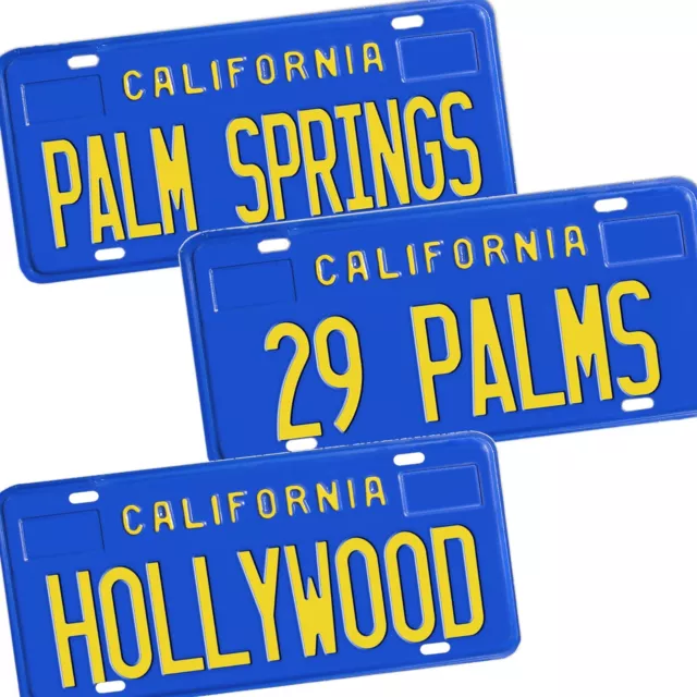 California State Cities and Towns Blue and Yellow Aluminum License Plate Sign