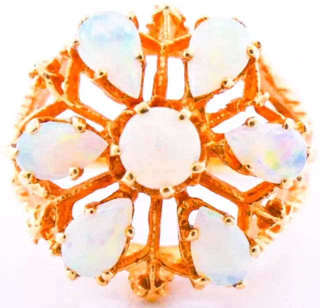 10K GOLD 1 Ct Fire Opal Flower Cluster Ring Heavy 4.9 Grams Size 5.75 ...
