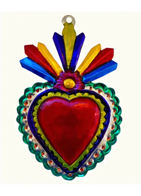 Hand Punched Tin Ornament HEART Milagro Ex Voto Mexican Folk Art