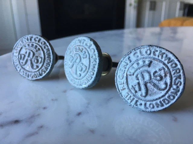 Vintage cement knobs metal antique hooks set of 3 home decor