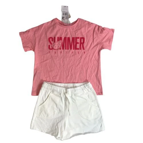 T-shirt rosa per ragazze Mango e set corto età 9-10 anni maglia cotone abito estivo