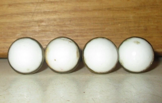 4 Antique Late 1800'S Porcelain & Brass Picture Hanging Nails/Curtain Tie Backs