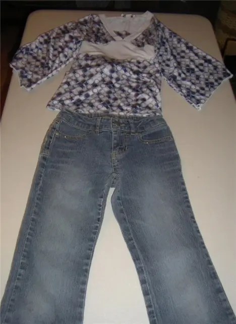 Candies 8 Flare Leg Jeans & Amy Byer 8/10 Purple White Mod Psychadelic Shirt Top