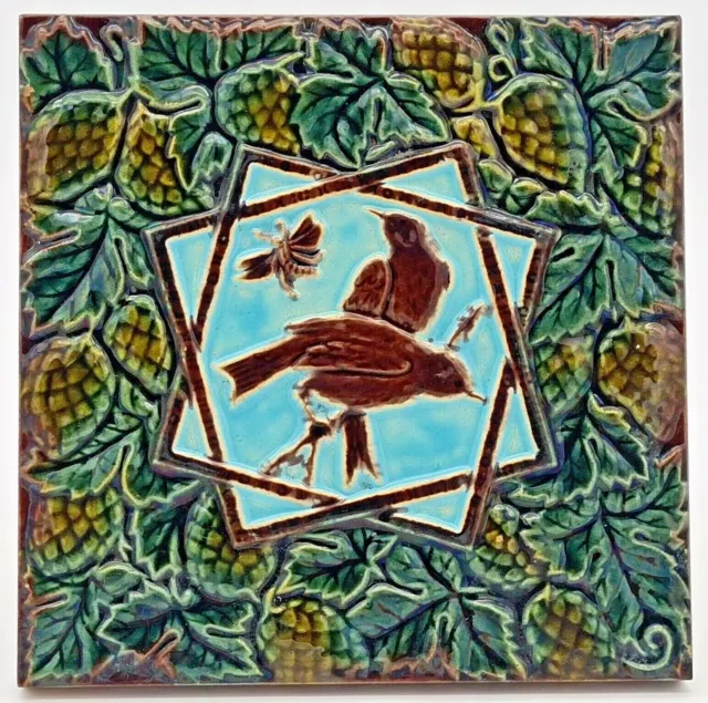Art Nouveau Fireplace Majolica Tile Birds Design Godwin & Hewitt C1890 - RARE