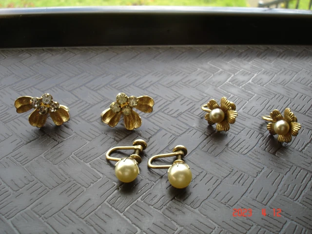 3 Pairs Vintage 12K GF Screw Back Earings/ Van Dell/JMS & AR Italy