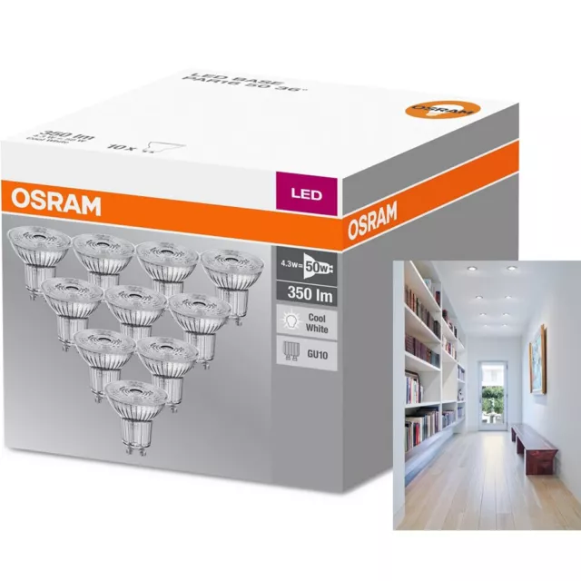 10er-PACK OSRAM LED BASE PAR16 Glas GU10 Strahler 4.3W=50W 36° 4000K neutralweiß