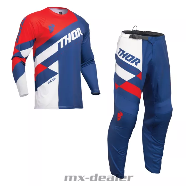 Thor MX Sector Checker Marine Rouge Traverser Jersey Pantalon Combo Enduro Quad