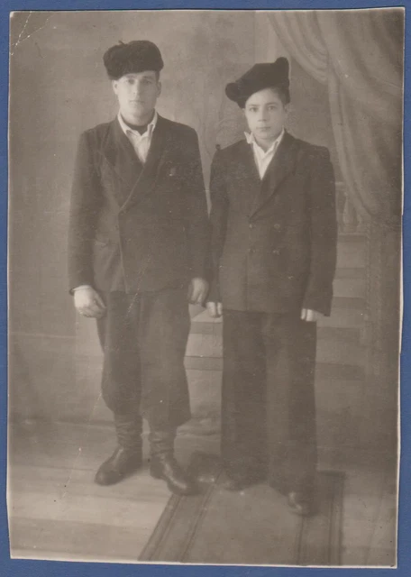 Handsome Guys with Hats and Boots, Cute Boys Soviet Vintage Photo USSR