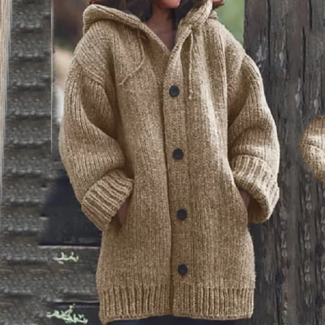 Lange Dicke Damen-Strickjacke Mit Kapuze Wintermantel Strickpullover Ⓖ 3