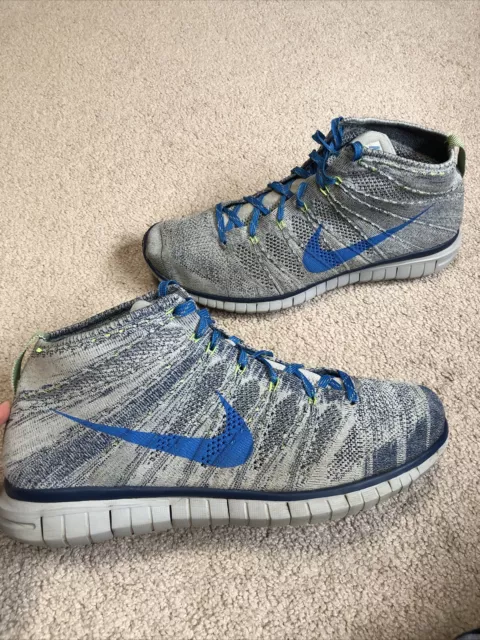 Men's Nike Free Flyknit Chukka Wolf Grey Blue Athletic Shoes 639700-002 Size 14