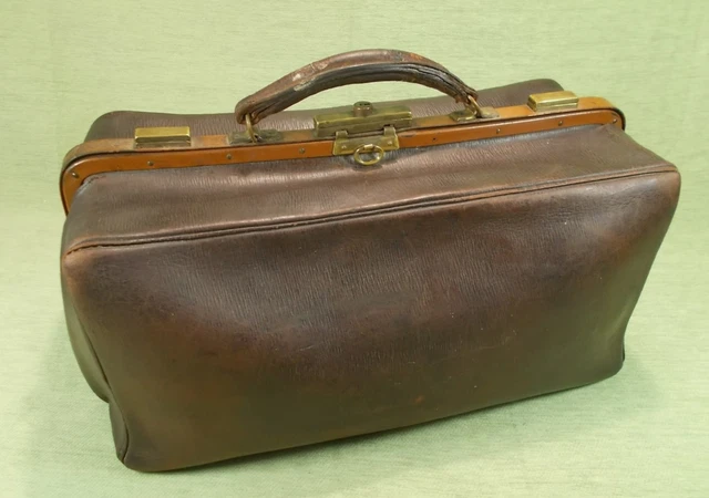 Ancien Sac Médecin De Voyage En Cuir Marron Gladstone Rigide Avec Clé - Royaume-Uni