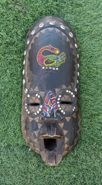 Vintage Hand Carved African Wooden Ethnic Tribal Mask Wall Hanging 25'