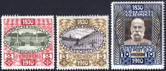 Österreich 1910 Nr. 175-177 Jubiläumsausgabe 1910 2 Kronen - 10 Kronen ** ATTEST