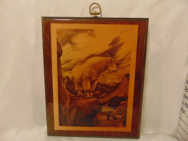 RARE/UNUSUAL Beam/James Lockhart Mountain Goats Mounted Lithograph Wall Hanging