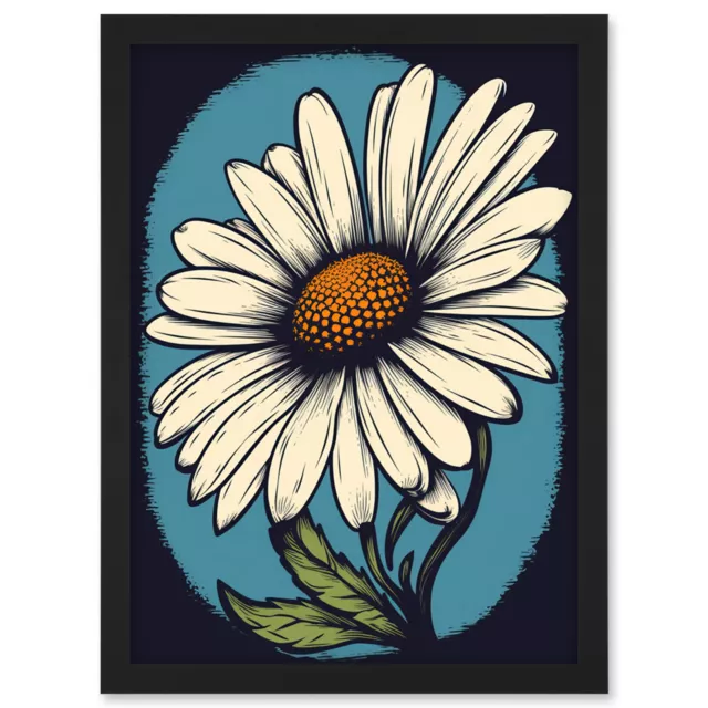 A Single Daisy Flower Bloom Bold Rockabilly 50s Framed Wall Art Picture Print A4