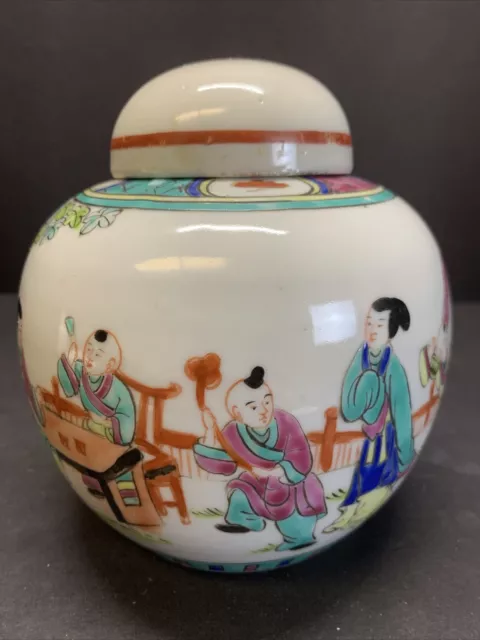 Vtg 19Th C. Antiuque Chinese Porcelain Ginger Jar Lidded Vase Famille Rose