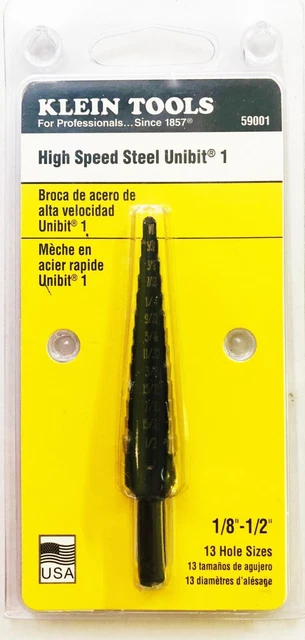 Klein Tools 59001 Step Drill Bit #1 1/8" to 1/2" - 13 Hole Sizes