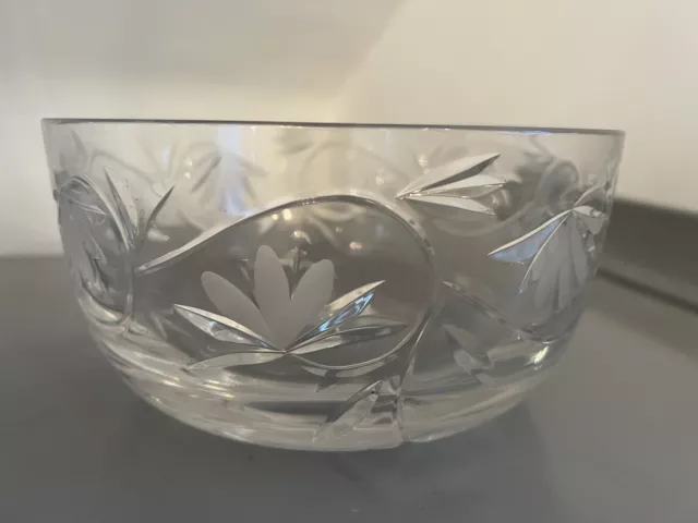 Royal Doulton Large Hand Cut Lead Crystal Etched Floral Glass Fruit Trifle Bowl