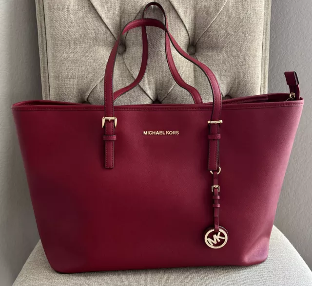 Michael Kors Jet Set Top Zip Tote Bag Large Flame Red in Saffiano