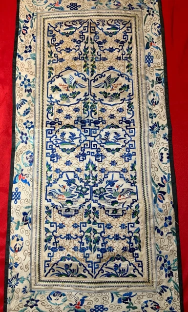 ANTIQUE 19th c QI'ING CHINESE EMBROIDERED SILK PANEL SLEEVE BANDS SEWN TOGETHER!
