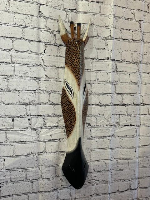 Giraffe dunkle Markierungen 80 cm Holz Hand Gesicht geschnitzt Tier Wandkunst Fairtrade