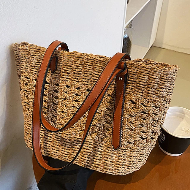 Women Woven Boho Handbag Summer Beach Tote Straw Bag Round Rattan Shoulder US