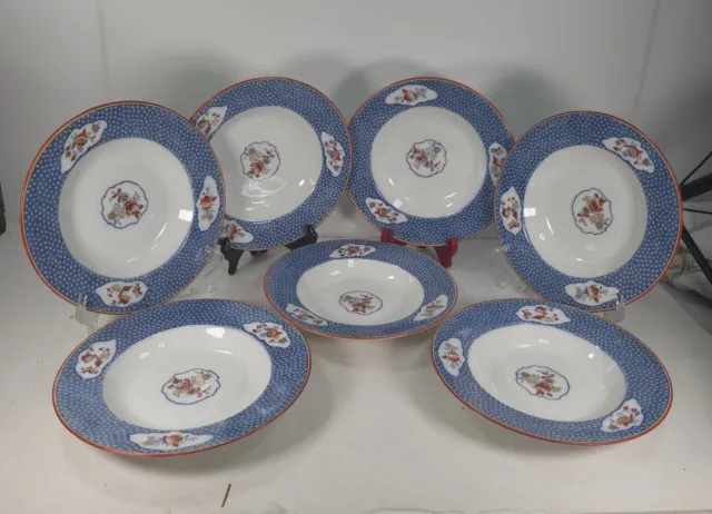 Ridgways England Royal Semi Porcelain Ming Rimmed Soup Bowls Lot Of 7 Antique