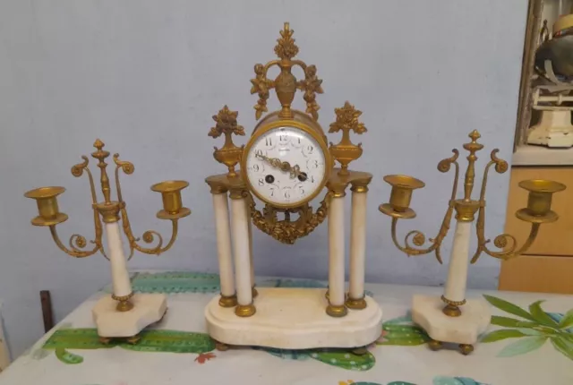 French Portico Mantle Clock and Garniture for repairs