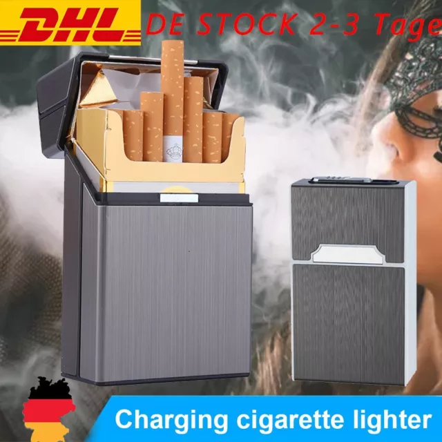 2-in-1 USB Zigarettenetui Zigarettenschachtel mit Feuerzeug Zigarettenbox Profi