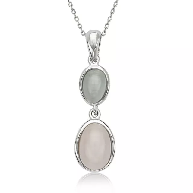 Sterling Silver Blue and Pink Oval Cat’s Eye Necklace