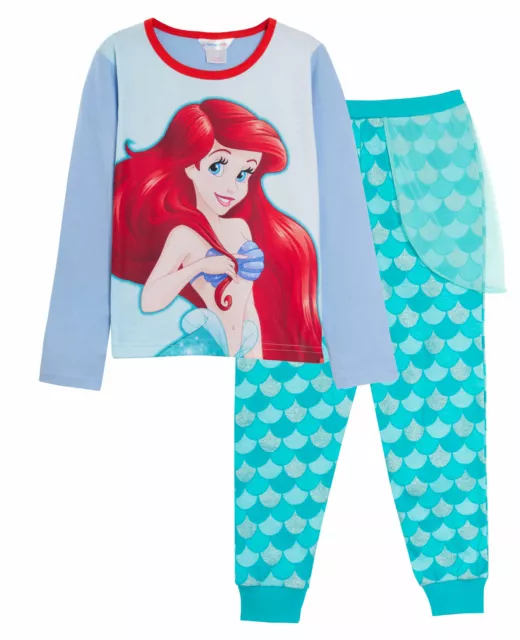 Girls Disney The Little Mermaid Pyjamas Ariel Dress Up Full Length Novelty Pjs